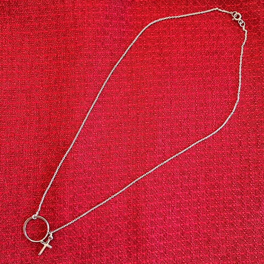 Sterling silver ring and floating cross necklace